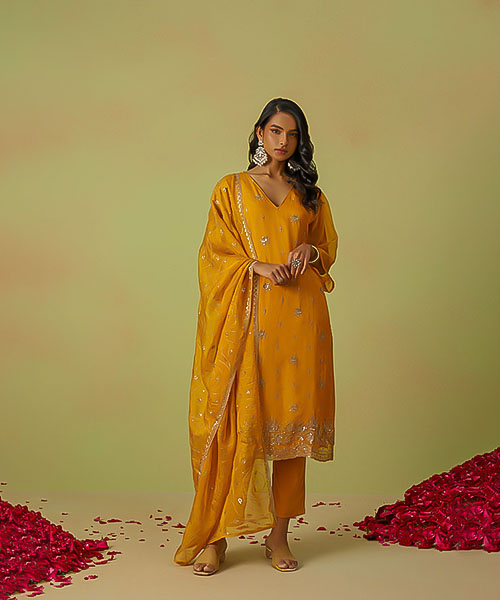 Yellow Shimmer Organza Designer Kurti