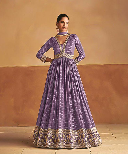 Purple  Viscose Silk Designer Salwar Kameez