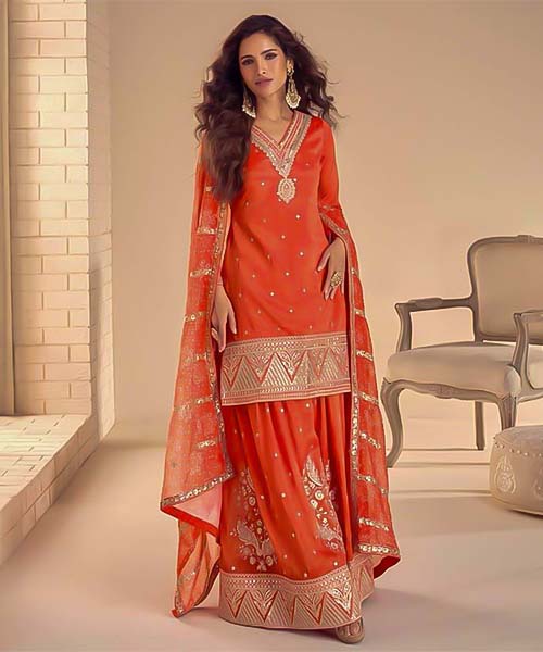 Orange  Simar Silk Designer Salwar Kameez in delhi