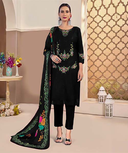 Black  Lawn Cambric Casual Wear Salwar Kameez