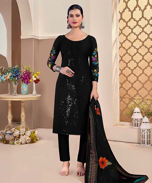 Black  Lawn Cambric Casual Wear Salwar Kameez