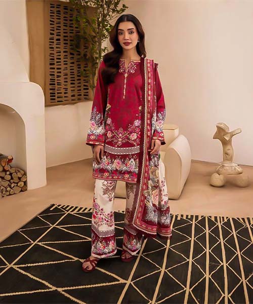 Red Cotton Printed Salwar Kameez