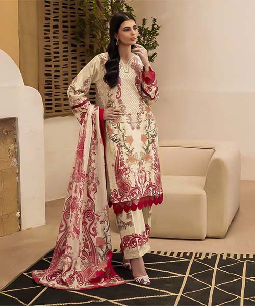 White  Cotton Printed Salwar Kameez