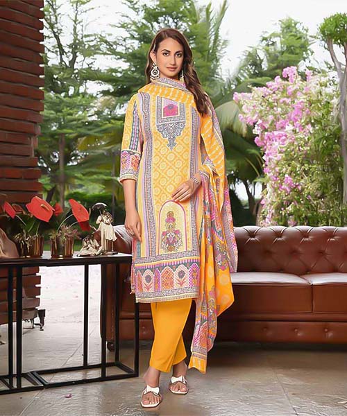 Yellow  Cotton Casual Wear Salwar Kameez