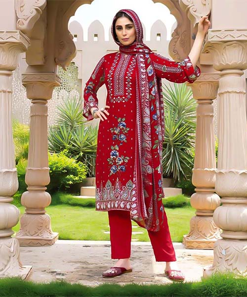 Red  Viscose Rayon Casual Wear Salwar Kameez