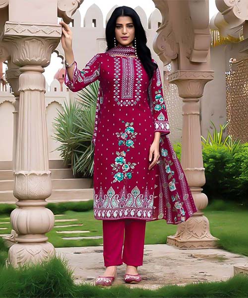 Red  Viscose Rayon Casual Wear Salwar Kameez