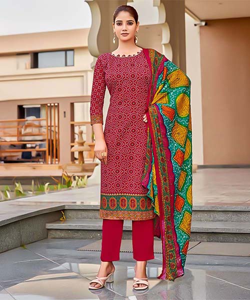 Red  Pure Zam Casual Wear Salwar Kameez