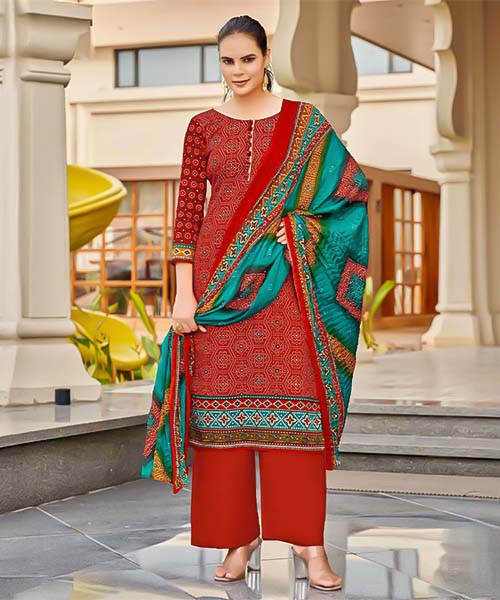 Red  Pure Zam Casual Wear Salwar Kameez