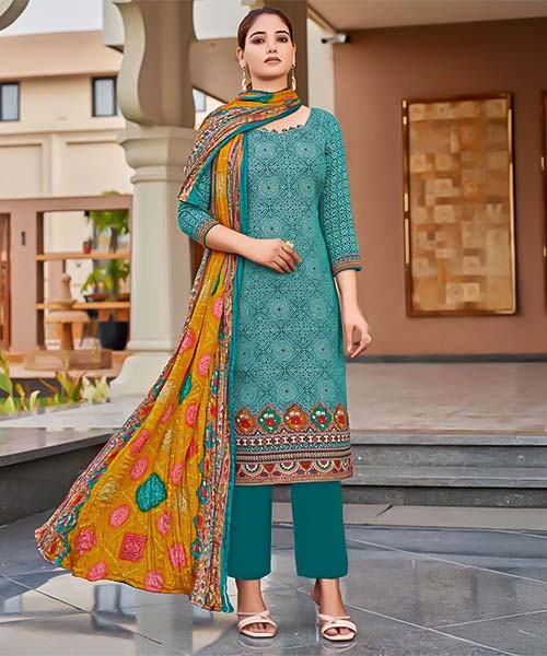 Cyan  Pure Zam Casual Wear Salwar Kameez