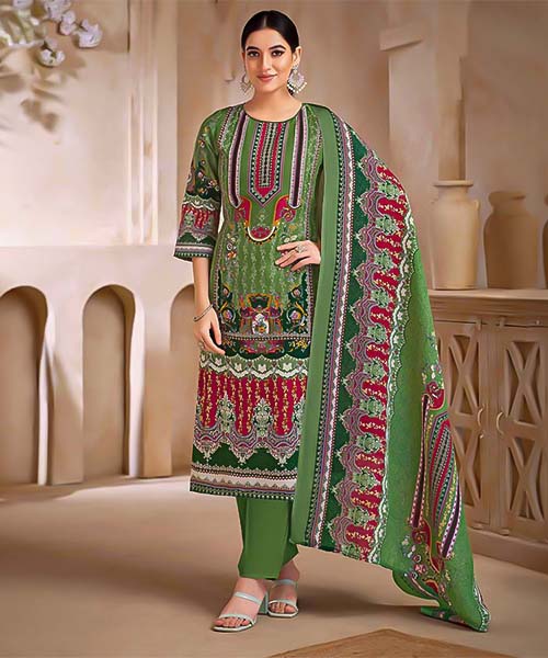 Green  Soft Cotton Printed Salwar Kameez in denmark