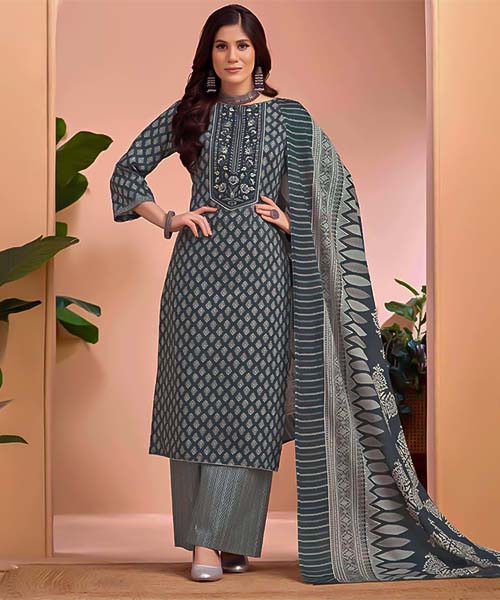 Grey Cambric Cotton Casual Wear Salwar Kameez in northampton