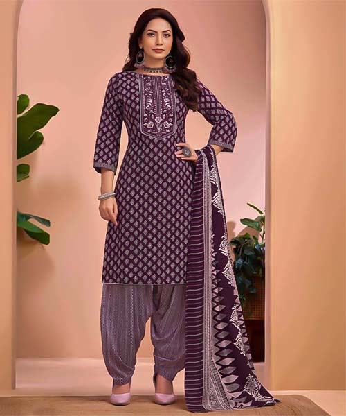 Violet  Cambric Cotton Casual Wear Salwar Kameez in northampton
