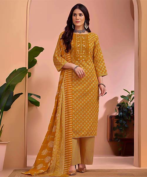 Yellow Cambric Cotton Casual Wear Salwar Kameez in northampton