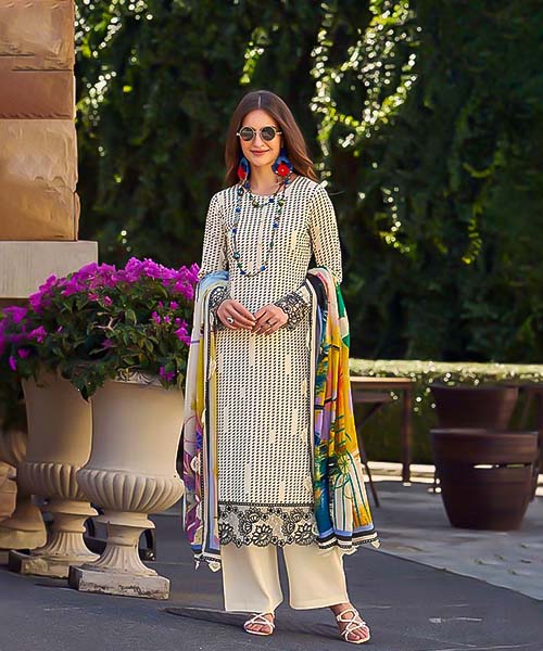 White Jam Satin Casual Wear Salwar Kameez in westminster