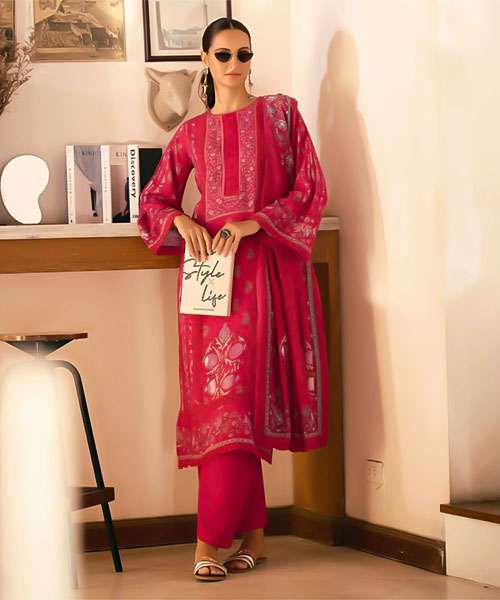 Red  Lawn  Casual Wear Salwar Kameez in oxford