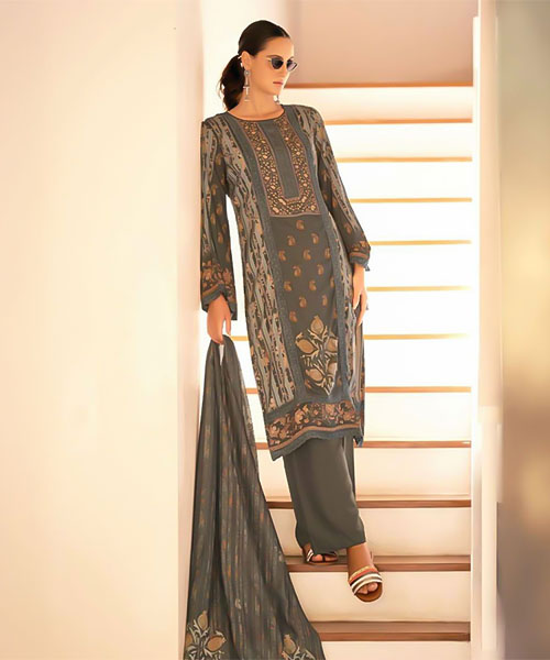 Grey  Lawn  Casual Wear Salwar Kameez in oxford