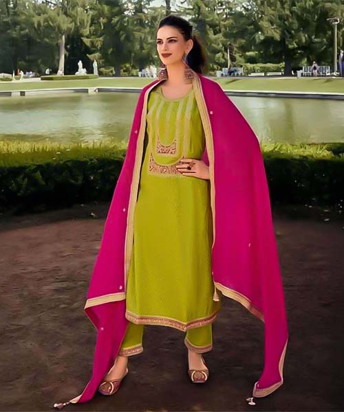 Green  Bemberg Russian Silk Party Wear Salwar Kameez in detroit