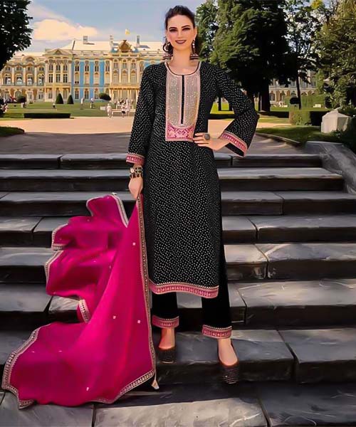 Black Bemberg Russian Silk Party Wear Salwar Kameez in detroit