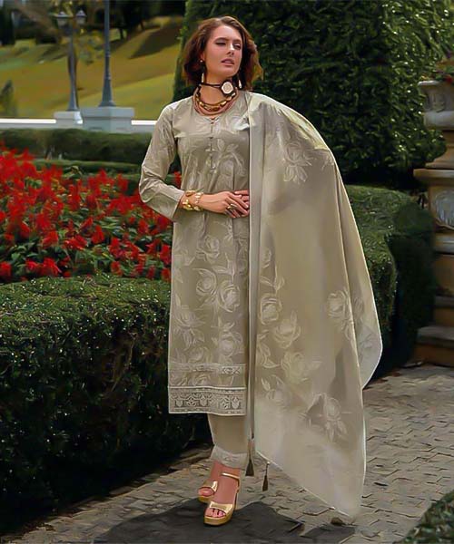 Grey Cambric Cotton Casual Wear Salwar Kameez in mumbai