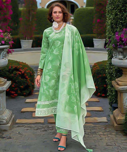 Green Cambric Cotton Casual Wear Salwar Kameez in delhi