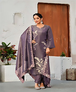 Purple Simar silk Printed Suit