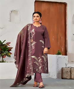 Brown Simar silk Printed Suit