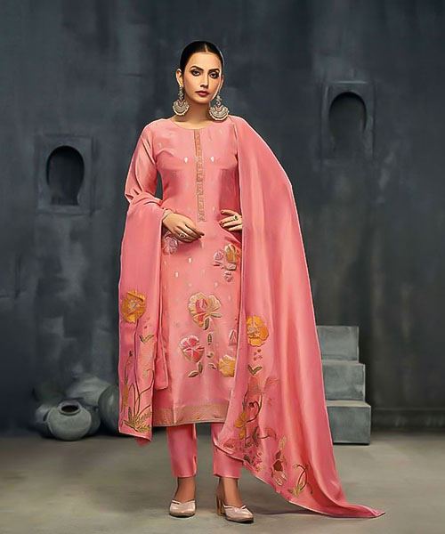 Pink   Silk Simar Jacquard Party Wear Salwar Kameez