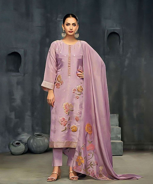 Purple Silk Simar Jacquard Party Wear Salwar Kameez