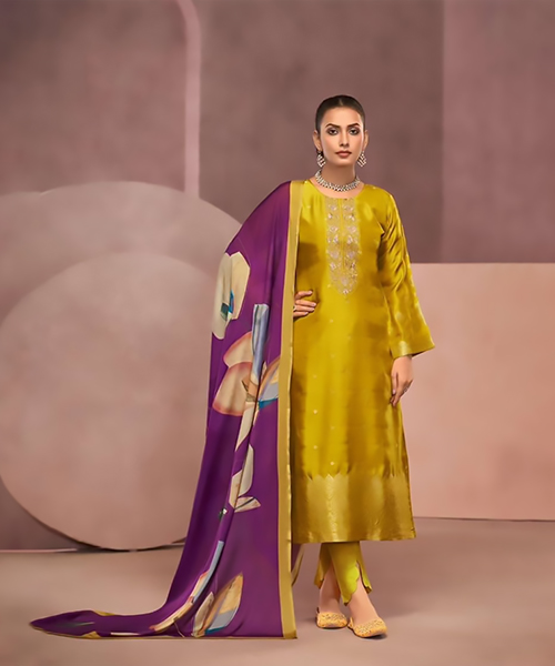 Yellow SILK Partywear Suit