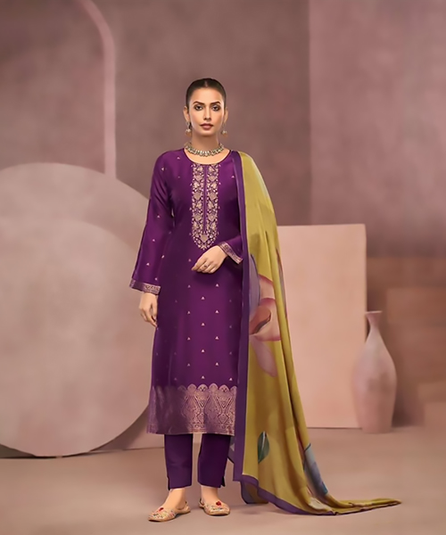 Purple SILK Partywear Suit