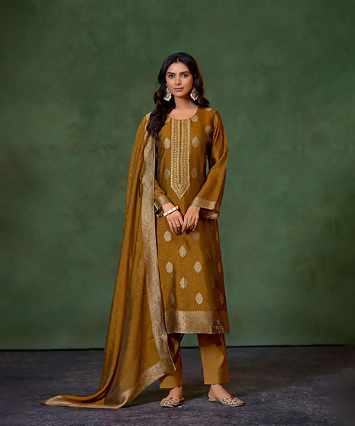 Yellow Silk Partywear Suit