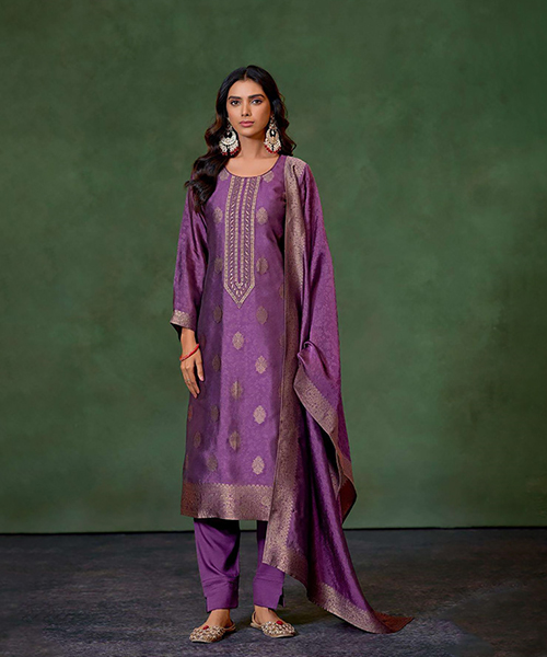 Purple Silk Partywear Suit