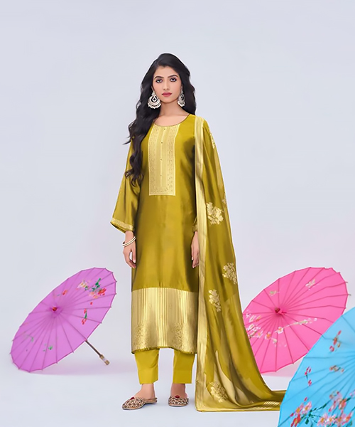 Yellow Silk Partywear Suit