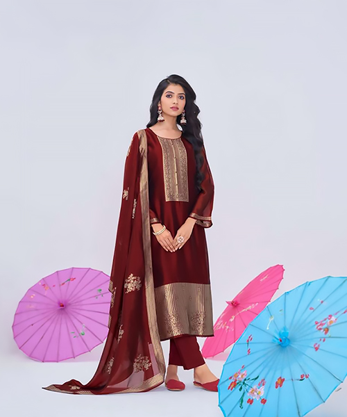 Maroon Silk Partywear Suit