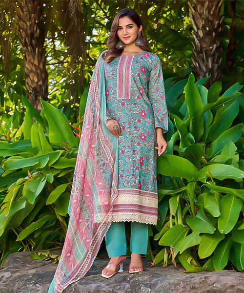 Green  Cambric Cotton Casual Wear Salwar Kameez in northampton