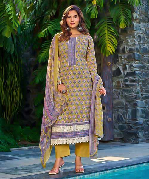 Yellow Cambric Cotton Casual Wear Salwar Kameez in northampton