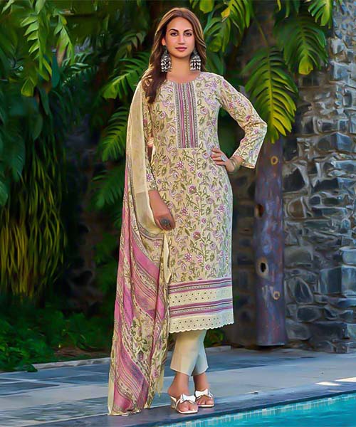 Green  Cambric Cotton Casual Wear Salwar Kameez in northampton
