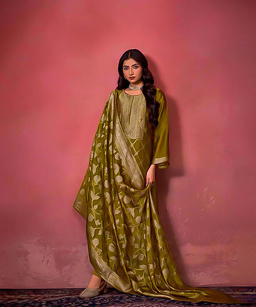 Green Silk Jacquard Party Wear Salwar Kameez