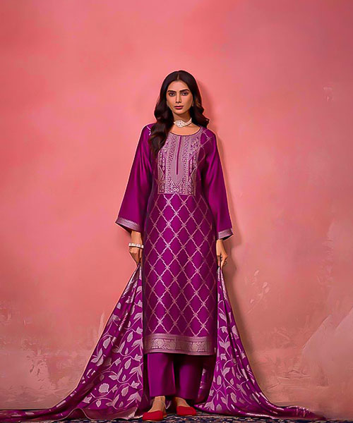 Violet Silk Jacquard Party Wear Salwar Kameez