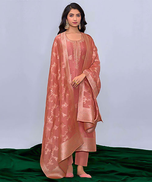 Brown  Kosa Silk Jacquard Party Wear Salwar Kameez in delhi