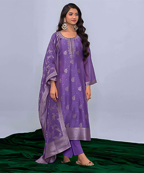 Violet Kosa Silk Jacquard Party Wear Salwar Kameez in delhi