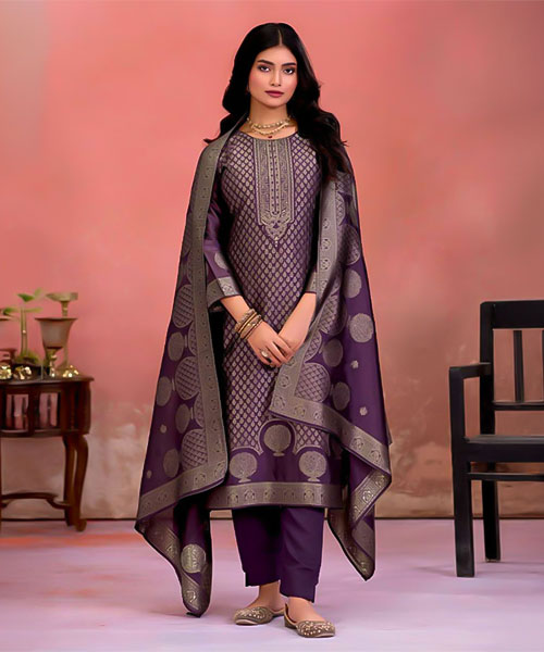 Violet Bangalory Silk Jacquard Party Wear Salwar Kameez