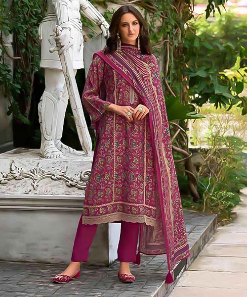 Magenta  Viscose Muslin Casual Wear Salwar Kameez