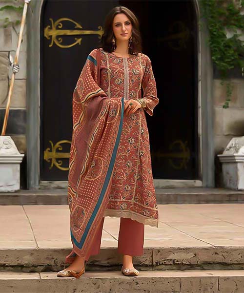 Orange Viscose Muslin Casual Wear Salwar Kameez