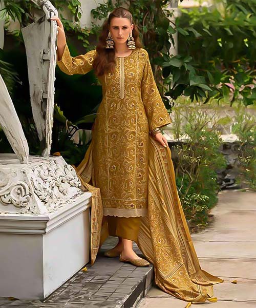 Yellow Viscose Muslin Casual Wear Salwar Kameez