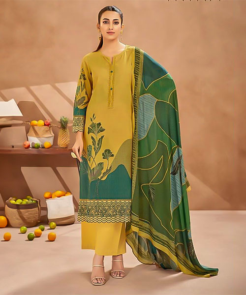 Yellow  Cotton Cambric Party Wear Salwar Kameez in delhi