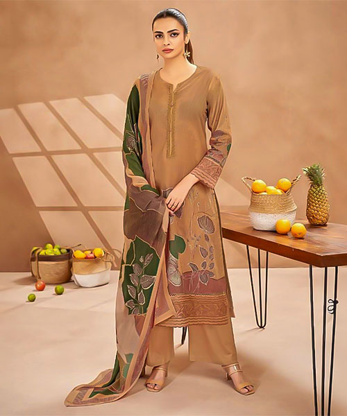 Brown Cotton Cambric Party Wear Salwar Kameez in delhi