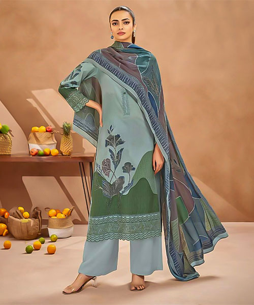 Sky Blue Cotton Cambric Party Wear Salwar Kameez in delhi