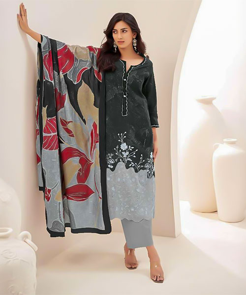 Black Cambric Cotton Party Wear Salwar Kameez