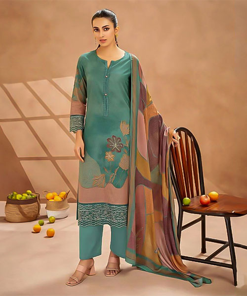 Cyan Cotton Cambric Party Wear Salwar Kameez in delhi